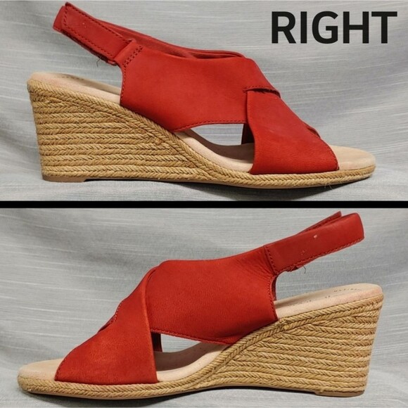 Clarks Red Lafley Alaine Open Toe Sling Back Espadrilles Wedges Heels Womens 10 - Picture 3 of 13